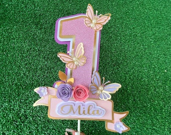 3D butterfly cake topper for 1st Birthday party decorations, flower cake topper for birthday party, butterfly theme cake topper for birthday