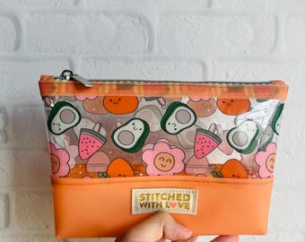 Cheerful Fruits jelly clear vinyl zipper pouch, pencil case, makeup bag, storage case