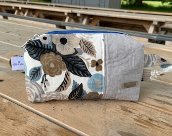 Rainbows and Flowers side-by-side zipper pouch, toiletry bag, make up bag, pencil case, travel kit with grab handle