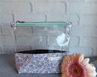 Periwinkle Blue clear vinyl zipper pouch, makeup travel bag, craft storage, TFSA clear travel pouch