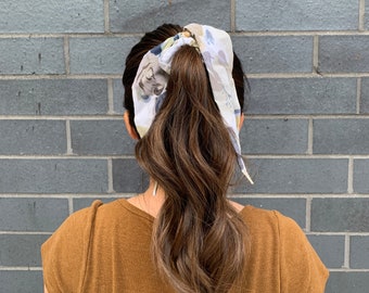 Blue reflections hair scarf, hair scrunchie, floral hair tie, hair accessory, hair scrunchie set, bridesmaid gift, party favour gift