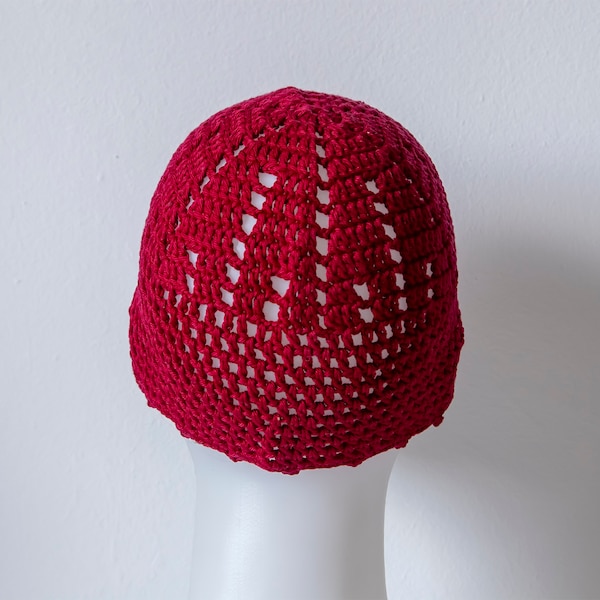 vintage la dentelle crochet chapeau, Couleur Bourgogne profonde, vintage bonnet pour femmes faites à la main, Années 90, Boho, Bonnet, Adulte, pour adolescents, Vêtements d’été, Vêtements décontractés