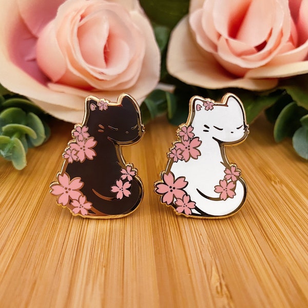 Sakura Cat Enamel Pin | Original Pin Design | Cute Cherry Blossom Cat Pin