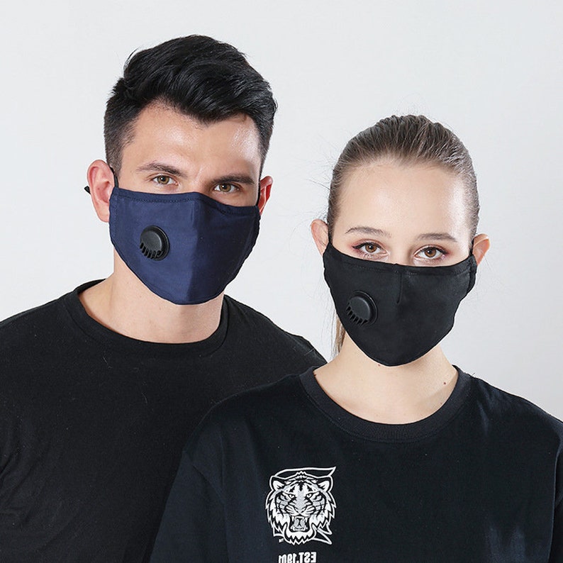 Breathable Face Mask With Filter Pocket Breathing Black Etsy