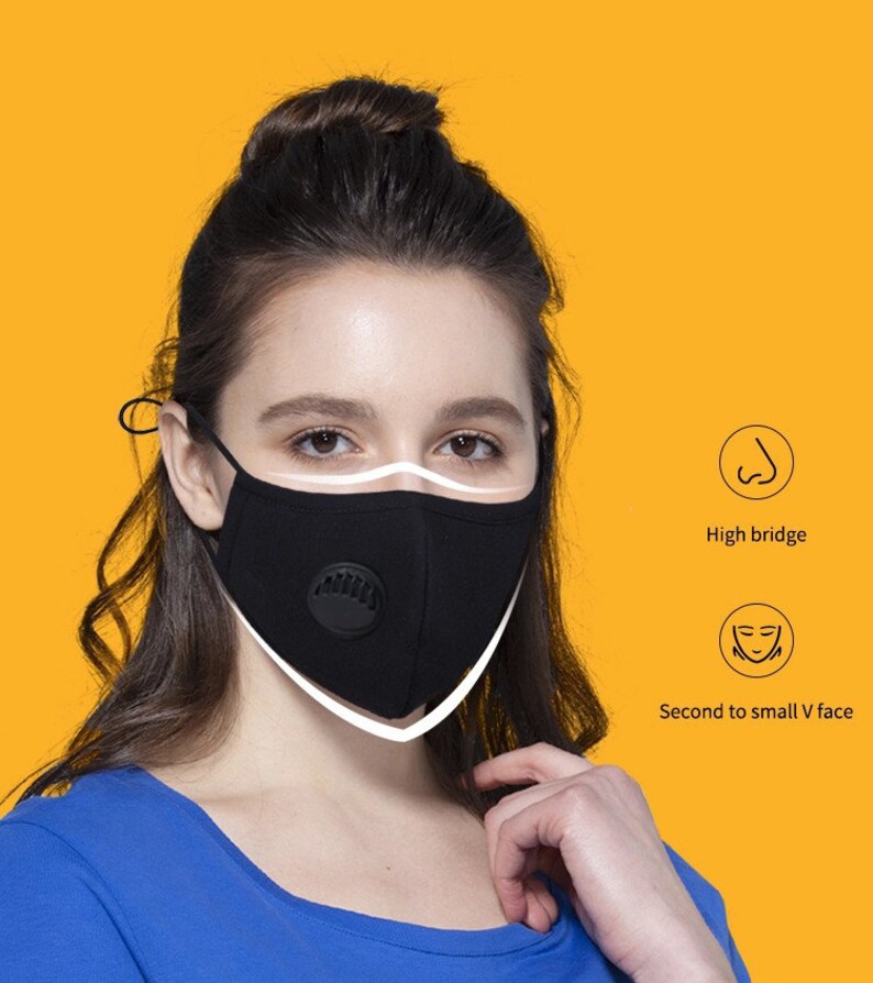 Breathable Face Mask With Filter Pocket Breathing Black Etsy