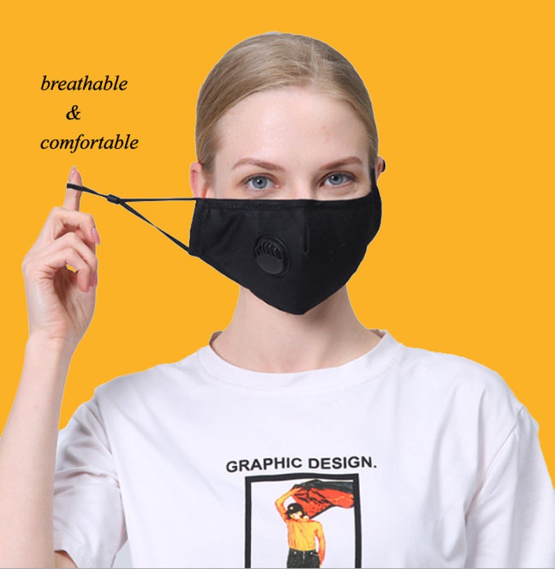 Breathable Face Mask With Filter Pocket Breathing Black Etsy