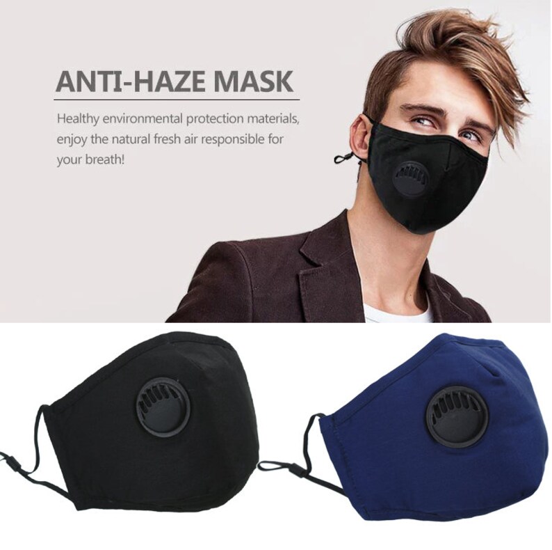 Breathable Face Mask With Filter Pocket Breathing Black Etsy