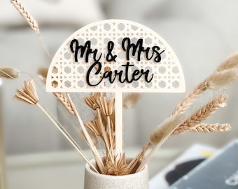 Mr & Mrs Arch Cake Topper, Boho Wedding Cake Topper, Cane Design Wedding Decor, Rattan Wedding Cake Topper, Rattan Wedding Decor