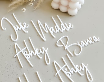 Acrylic WEDDING place cards, custom name tags for events,  laser cut names, thin acrylic table name cards, calligraphy name tags