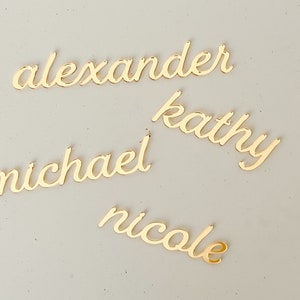 Wedding place cards, laser cut names for weddings and events, custom name tags, gold wedding place cards, acrylic name cards