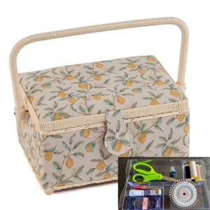 SEWING BASKET 'Morris Lemons' Design Medium Size with Optional Sewing Kit Available