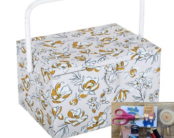 SEWING BASKET BOX Spring Floral Design Medium with Optional Sewing Accessory Kit