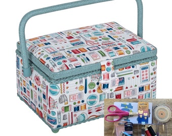 Sewing Basket  'Sewing Notions' Design  Medium size With Optional Sewing Accessories