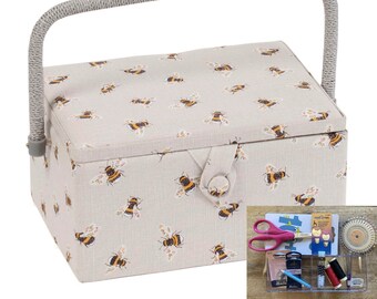 SEWING BASKET Bee Design Medium Size Available with or without a Quality Sewing Accessory Kit