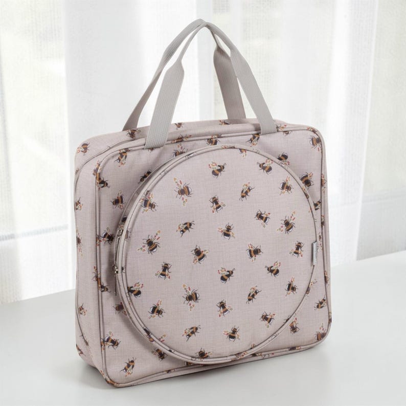 Bee Craft Storage Bag with Hoop Pocket, Embroidery Project Bag, Cross Stitch Organizer image 2