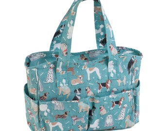 CRAFT BAG 'Dogs' Design Lots of Pockets PVC Coated Cotton