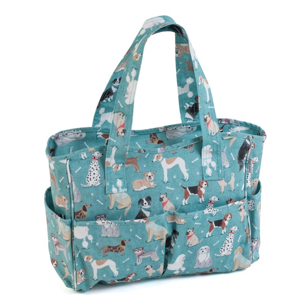 CRAFT BAG 'Dogs' Design Lots of Pockets PVC Coated Cotton