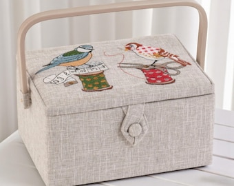 Bestickter Nähkorb: ‘Birds on Bobbin’