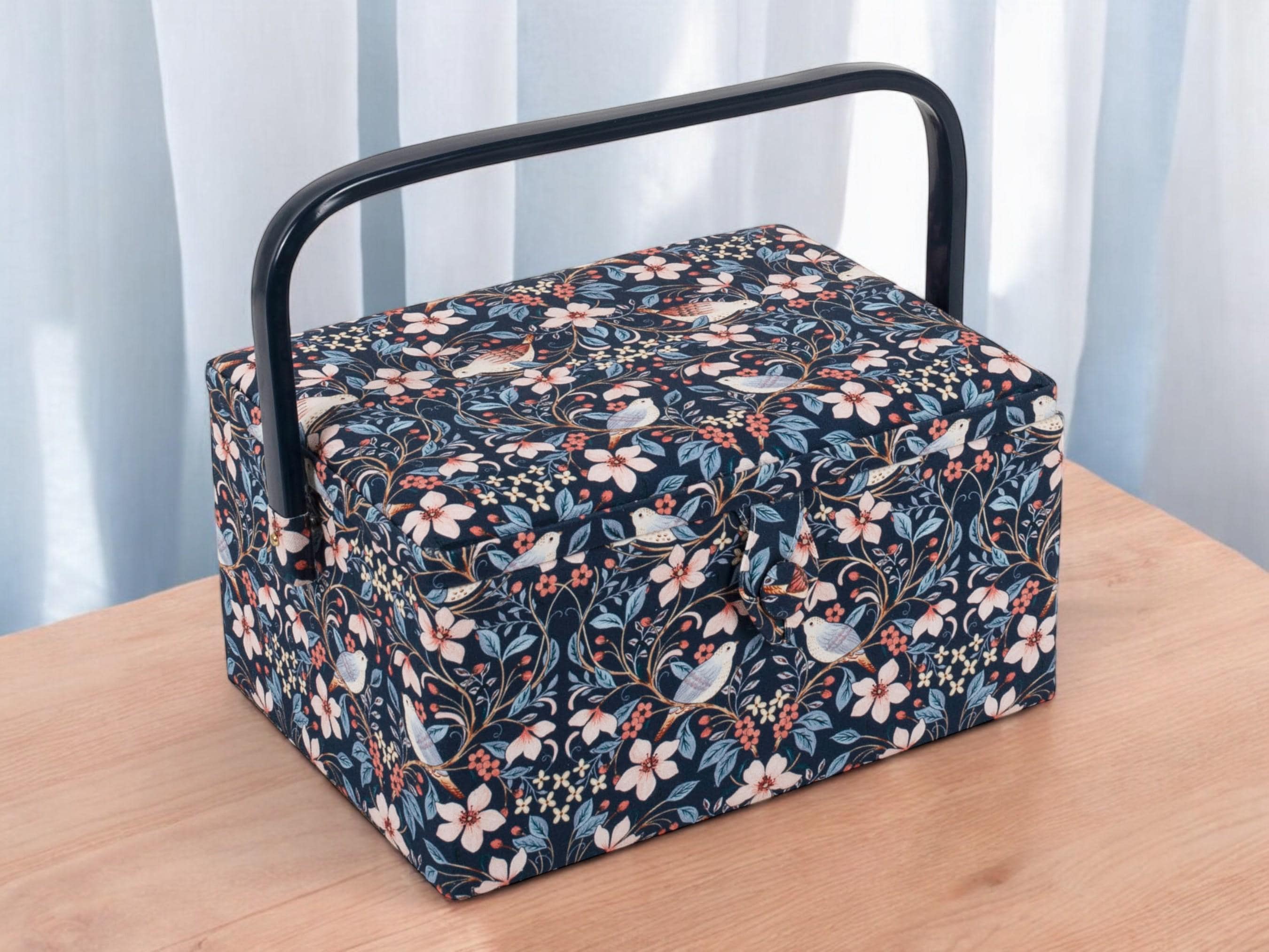 SEWING BASKET BOX Blossom Birds Design Medium Size with Optional Sewing Accessory Kit