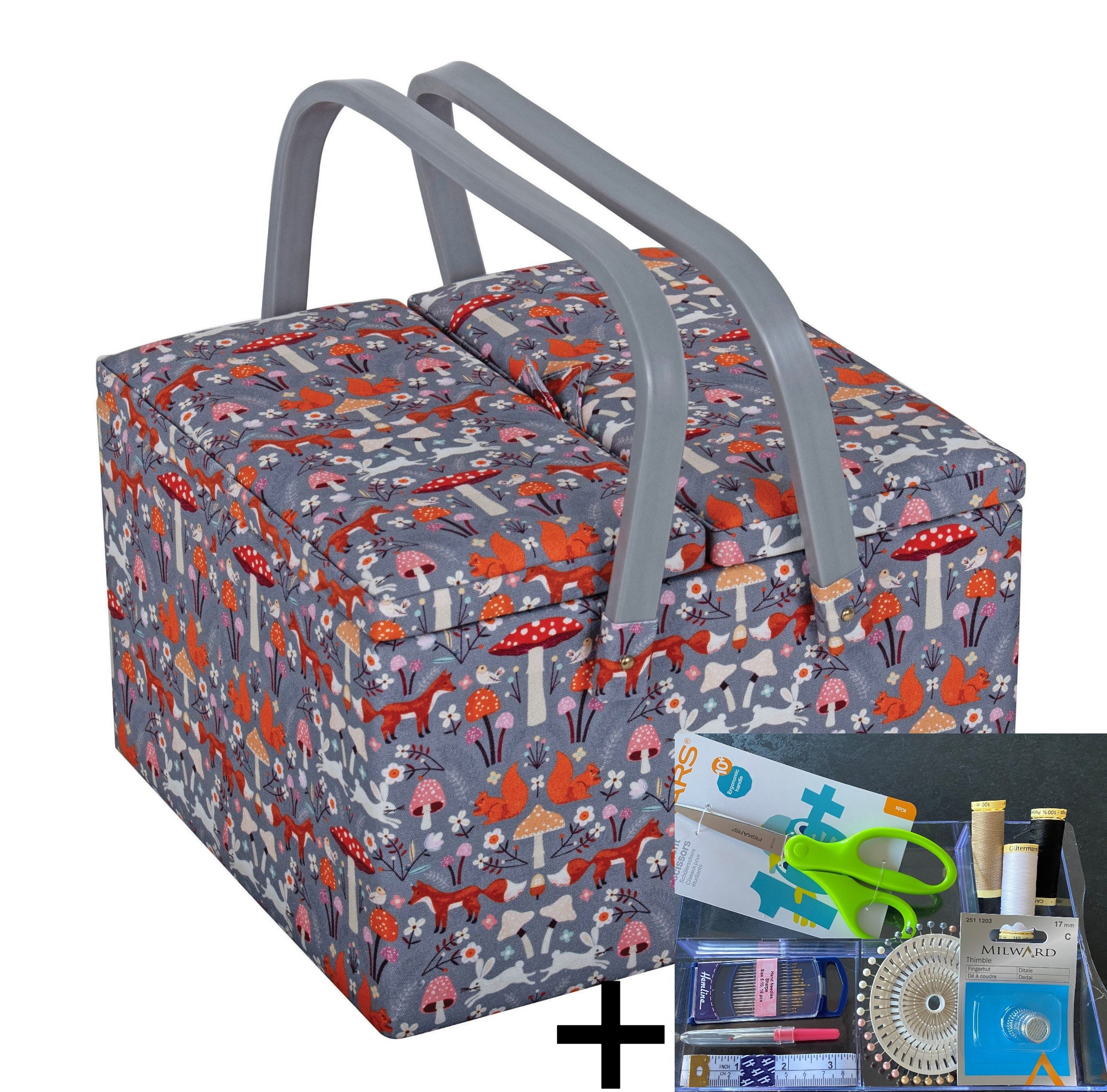 Large Owl Sewing Basket Box Upcycled 13.5x9x9.5 Designer 