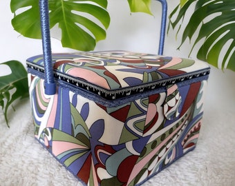 SEWING BASKET BOX Abstract Design Large Square available with Quality Optional Sewing Kit