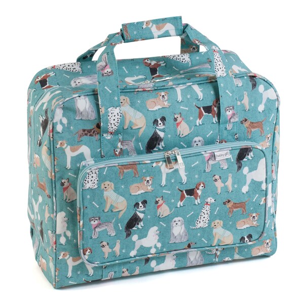 SEWING MACHINE Carry Bag 'Dogs' Design Mixed Dog Breeds on a Soft Turquoise Background