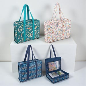 All-In-One Project Craft Bag. Large Zipped Storage Tote with Clear Inserts. 3 Designs Available