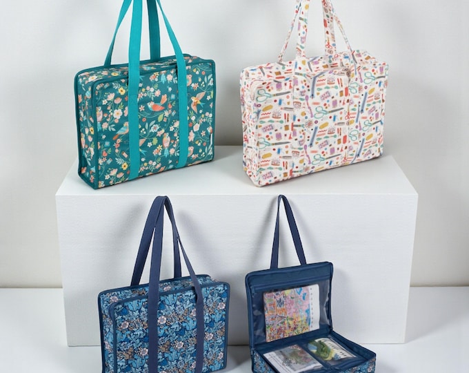All-In-One Project Craft Bag. Large Zipped Storage Tote with Clear Inserts. 3 Designs