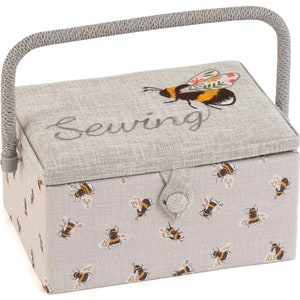 PANIER À COUTURE Motif abeille brodée de taille moyenne Disponible avec ou sans kit d'accessoires de couture image 2