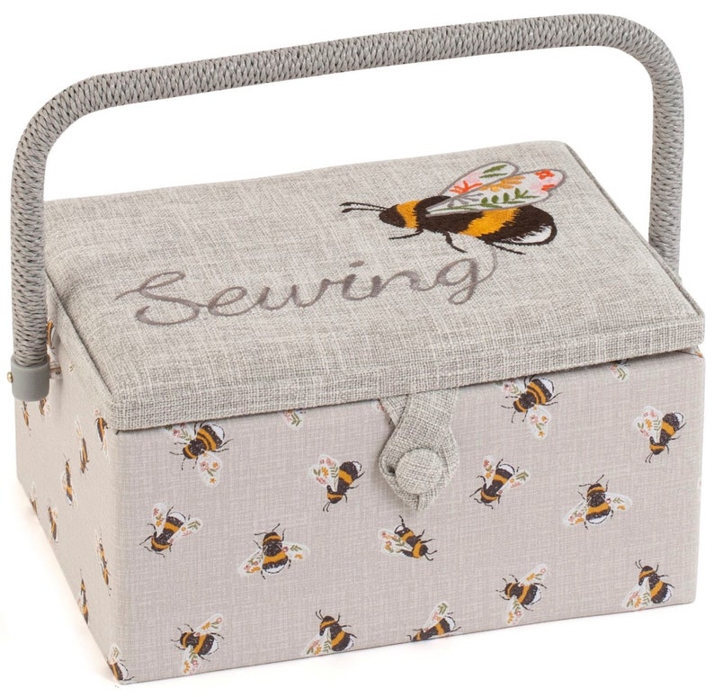 PANIER À COUTURE Motif abeille brodée de taille moyenne Disponible avec ou sans kit d'accessoires de couture image 2