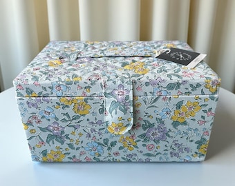 Pretty Liberty Sewing Box in Pale Blue, Yellow & Lilac Liberty Floral Cotton Print