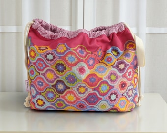 Knitting & Crochet Drawstring Bag – Mystical Lanterns  by Emma Ball. Cotton Project Storage. Personalised Option