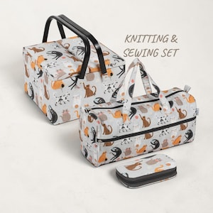 Cats Sewing Basket Set, Knitting Bag and Sewing Kit