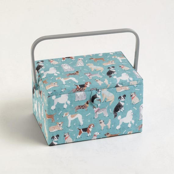 Large Dogs Sewing Basket. Dog Print Sewing Box. Craft Storage