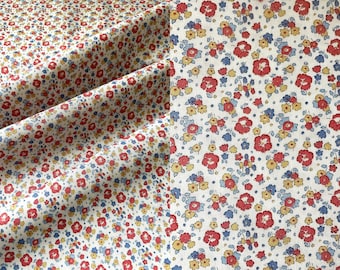 LIBERTY FABRIC Colección Riviera ~ Seaside Blossom en rojo y azul Vendido por FQ, 1/2m y 1m