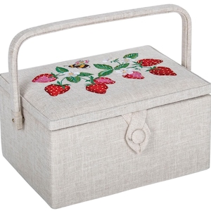SEWING KORB BOX Erdbeeren Design mit einem gestickten Deckel Mittelgroß Erhältlich mit oder ohne Nähzubehör Kit Sewing Basket Only