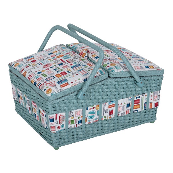 SEWING BASKET Notions Design Large Hamper Style with Twin Lids
