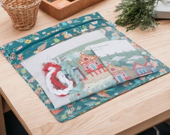 Bird Aviary Project Pouch, Turquoise Floral Fabric Storage Bag