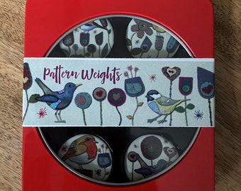 PATTERN WEIGHTS 'Stitched Birdies' Emma Ball Design SET of 6