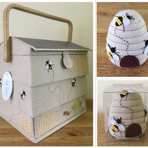 LARGE BEE HIVE Sewing Basket & Matching Pin Cushion Fabulous Design