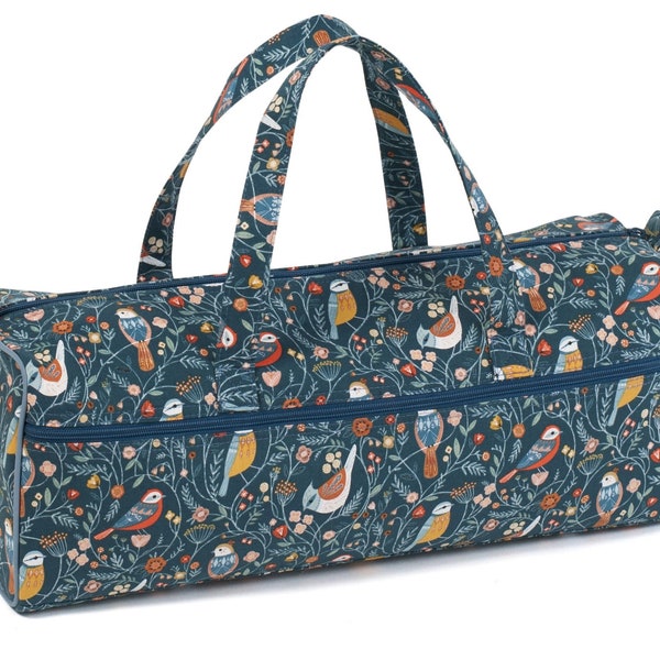 SAC À TRICOTER LONG Design « Volière » Tissu magnifique avec des oiseaux de grande qualité