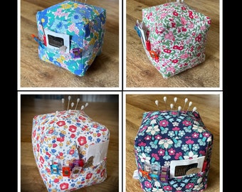 LIBERTY PIN CUSHION Cube Shaped with Side Storage Pockets. Choice of Liberty Fabric. Handmade