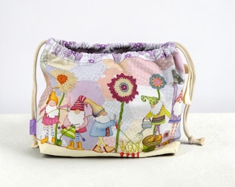 Emma Ball Crafting Gnomes Drawstring Bag. Knitting & Crochet Project and Yarn Storage. Personalisation Available