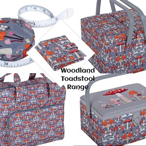 SEWING BASKET BOX Woodland Toadstool Design With an Embroidered Lid Medium Size Available with or without Sewing Accessory Kit image 10