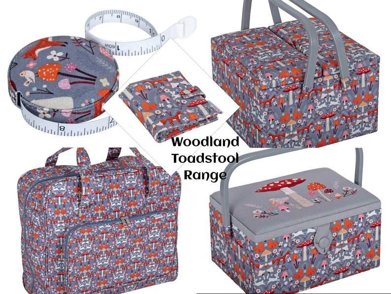 SEWING BASKET BOX Woodland Toadstool Design With an Embroidered Lid Medium Size Available with or without Sewing Accessory Kit image 10