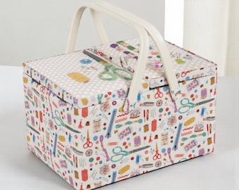 Large Sewing Basket. Haby Notions Design Twin Lid Sewing Box
