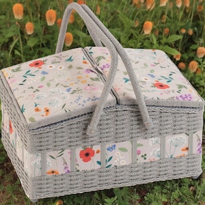 NAAIMAND Wildbloemen ontwerp grote mand met dubbele deksels