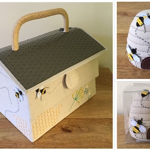 BEE HIVE Sewing Basket & Matching Pin Cushion Fabulous Design