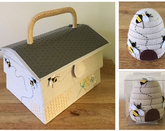 BEE HIVE Sewing Basket & Matching Pin Cushion Fabulous Design