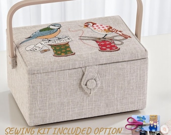 Nähkorb mit besticktem Deckel und optionalem Näh-Kit